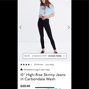 Madewell 10” high rise skinny jeans size 29